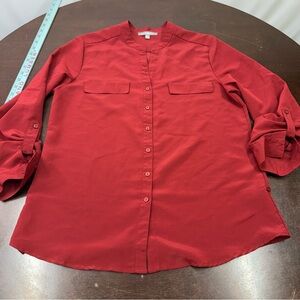 NY Collection Red Band Collar Button-Down Shirt